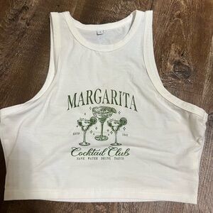 White Crop Top with Green Margarita Print